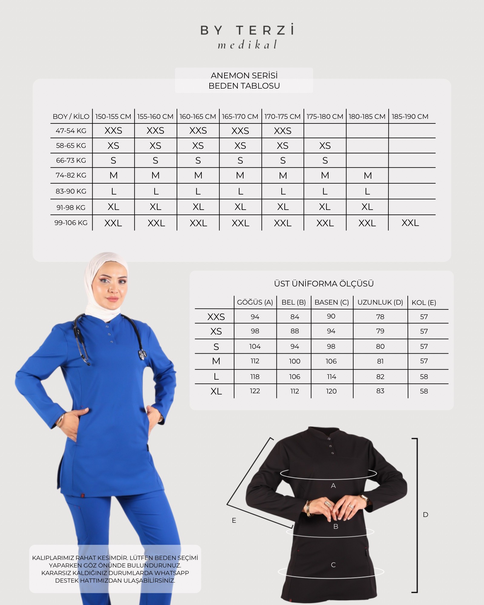 Kadın ANEMON Antrasit (Tek-Üst) Likralı Scrubs