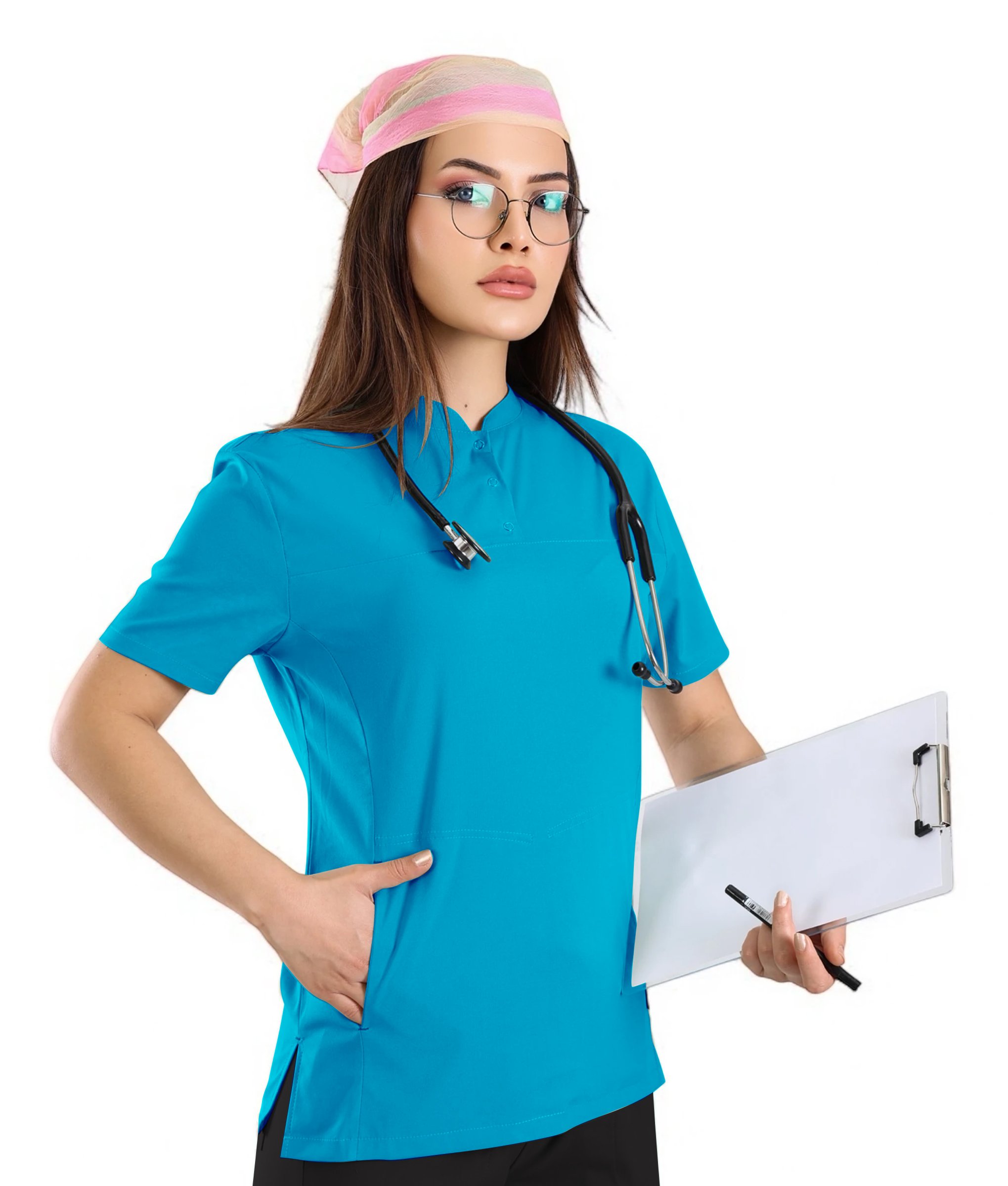 Kadın KYBELE Turkuaz (Tek-Üst) Likralı Scrubs