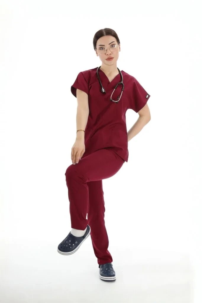 Kadın Y-PRIME Bordo (Takım) Likralı Scrubs
