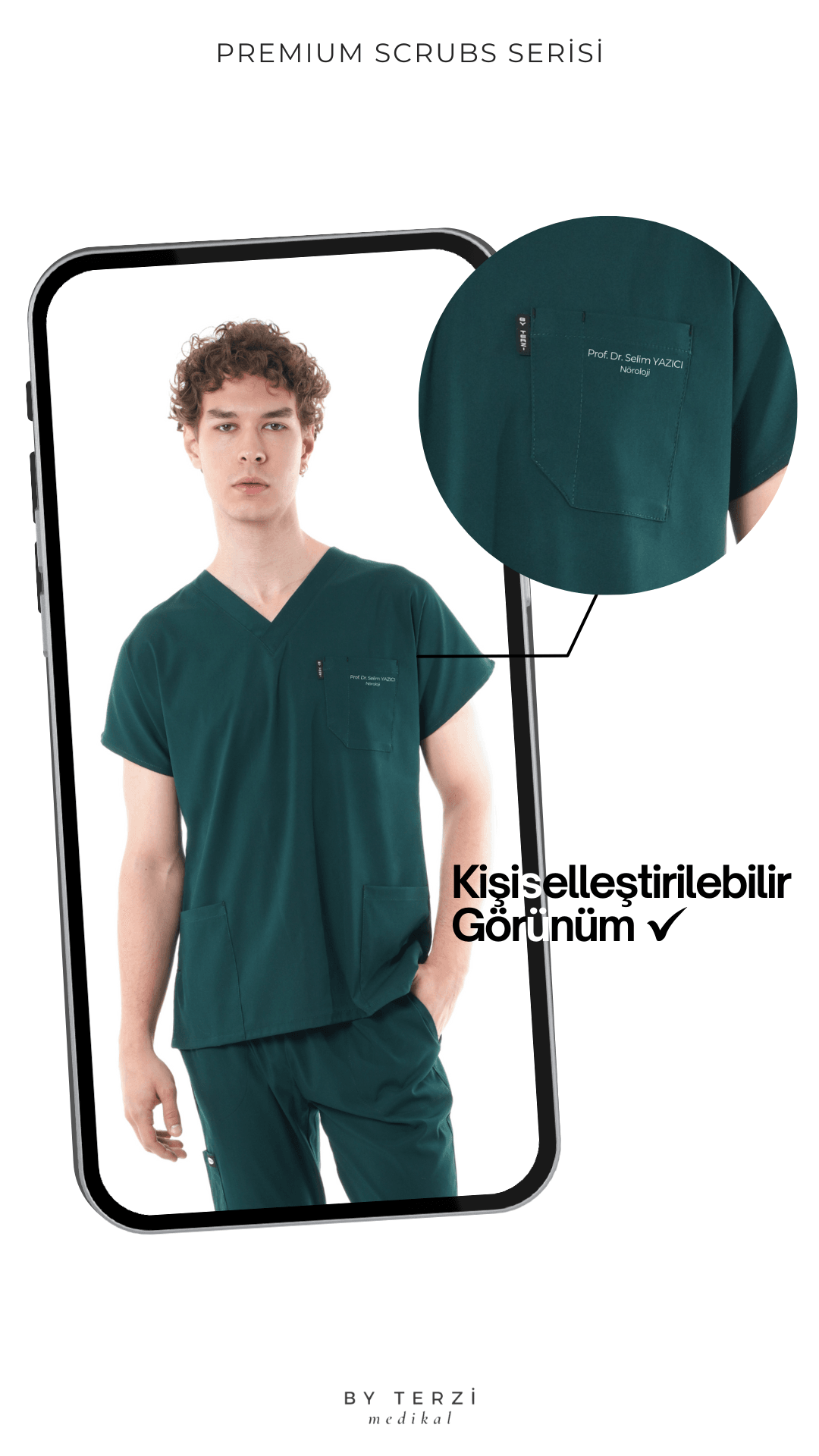 Erkek Y-PREMIUM Antrasit (Tek-Üst) Likralı Scrubs