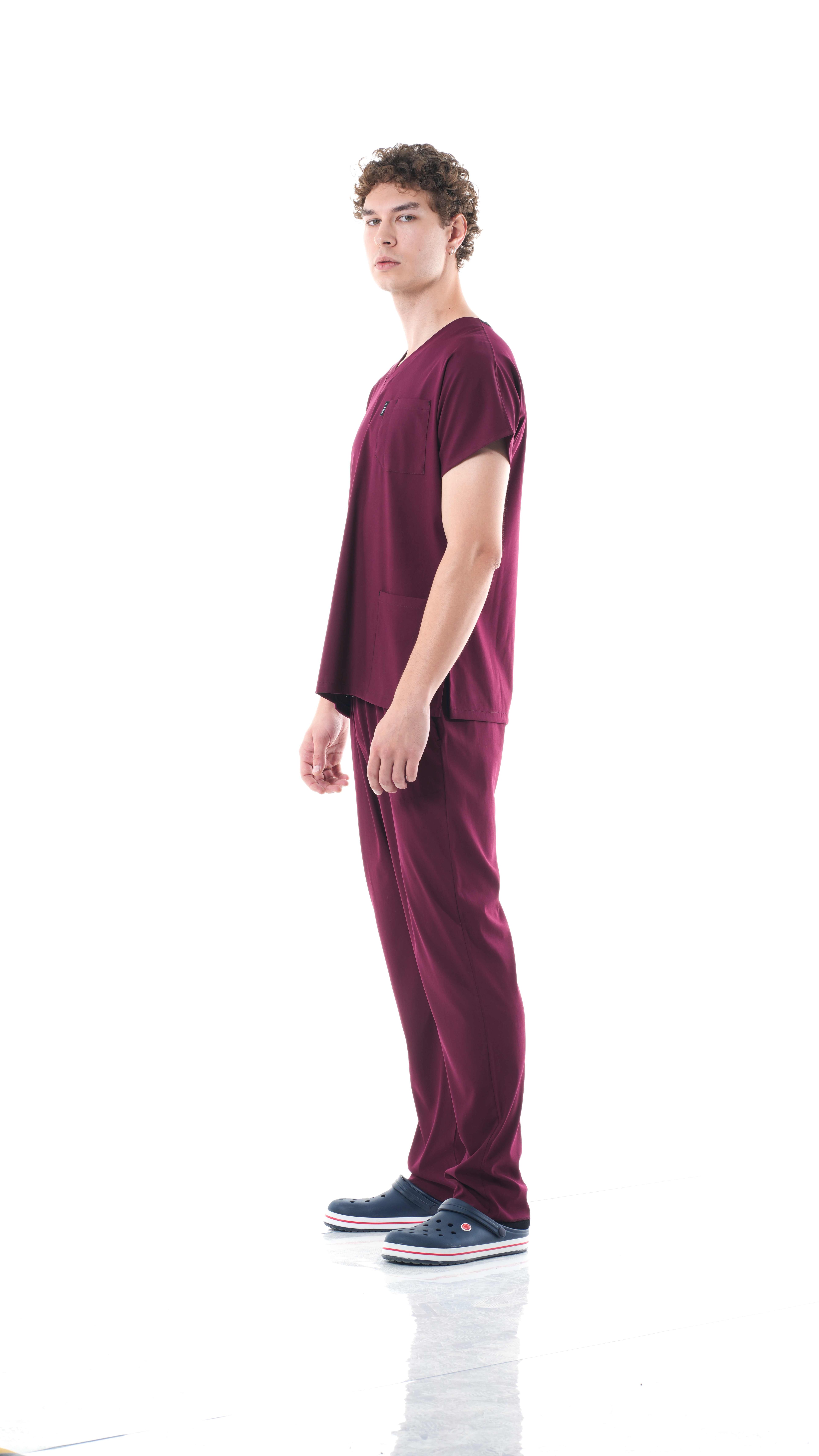 Erkek Y-PRIME Bordo (Takım) Likralı Scrubs