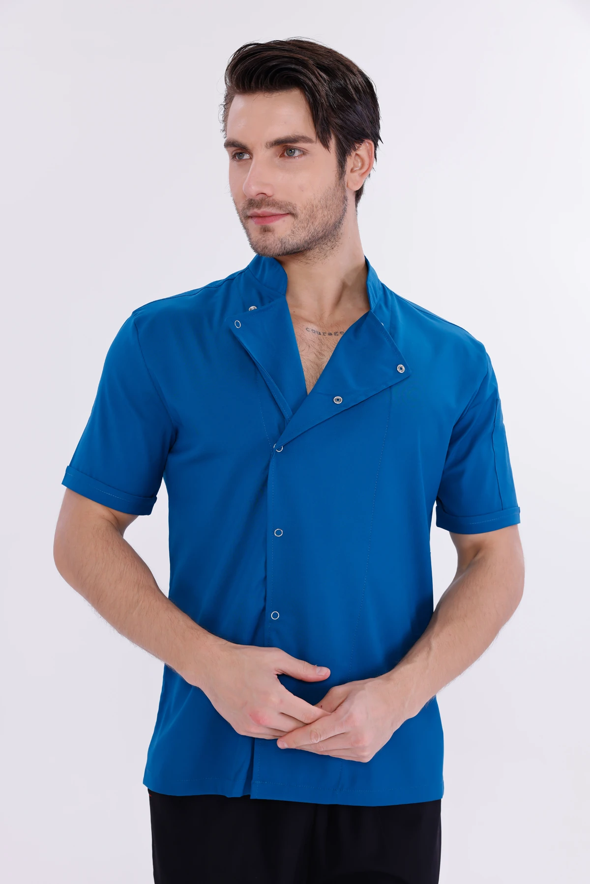 Erkek Apollon Petrol Mavi (Şef-Ceketi & Kısa-Kol) Likralı