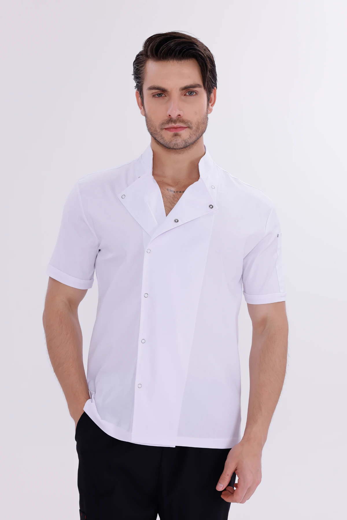 Erkek Apollon Beyaz (Şef-Ceketi & Kısa-Kol) Likralı