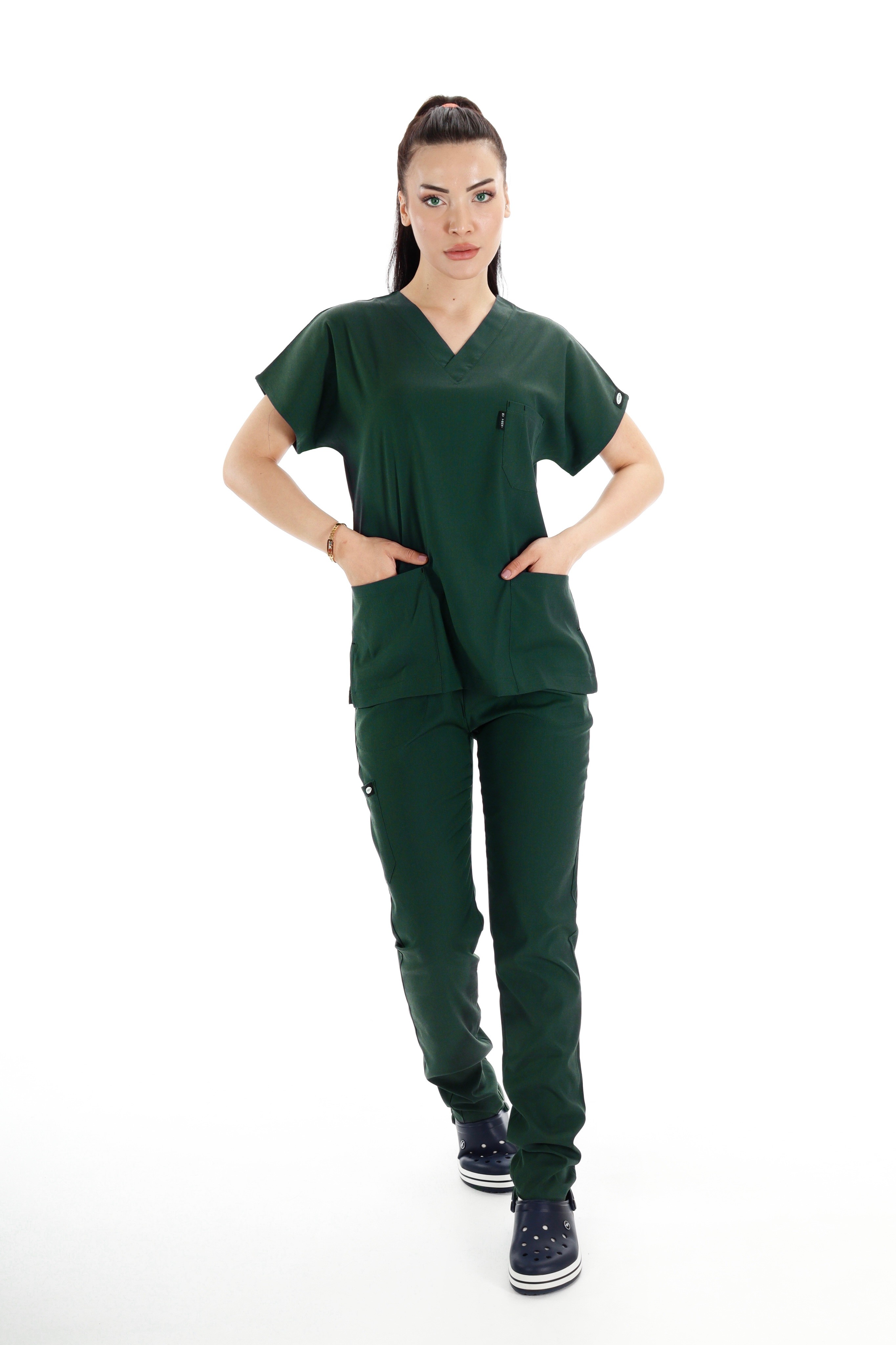 Kadın Y-PRIME Ördek Yeşil (Takım) Likralı Scrubs