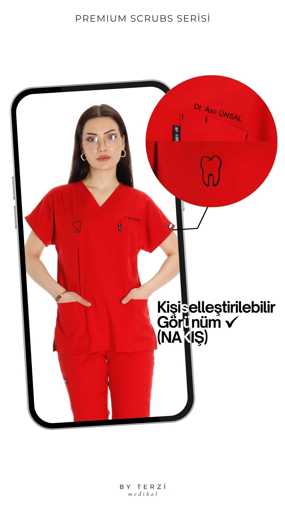 Kadın Y-PREMIUM Petrol Mavi (Tek-Üst) Likralı Scrubs