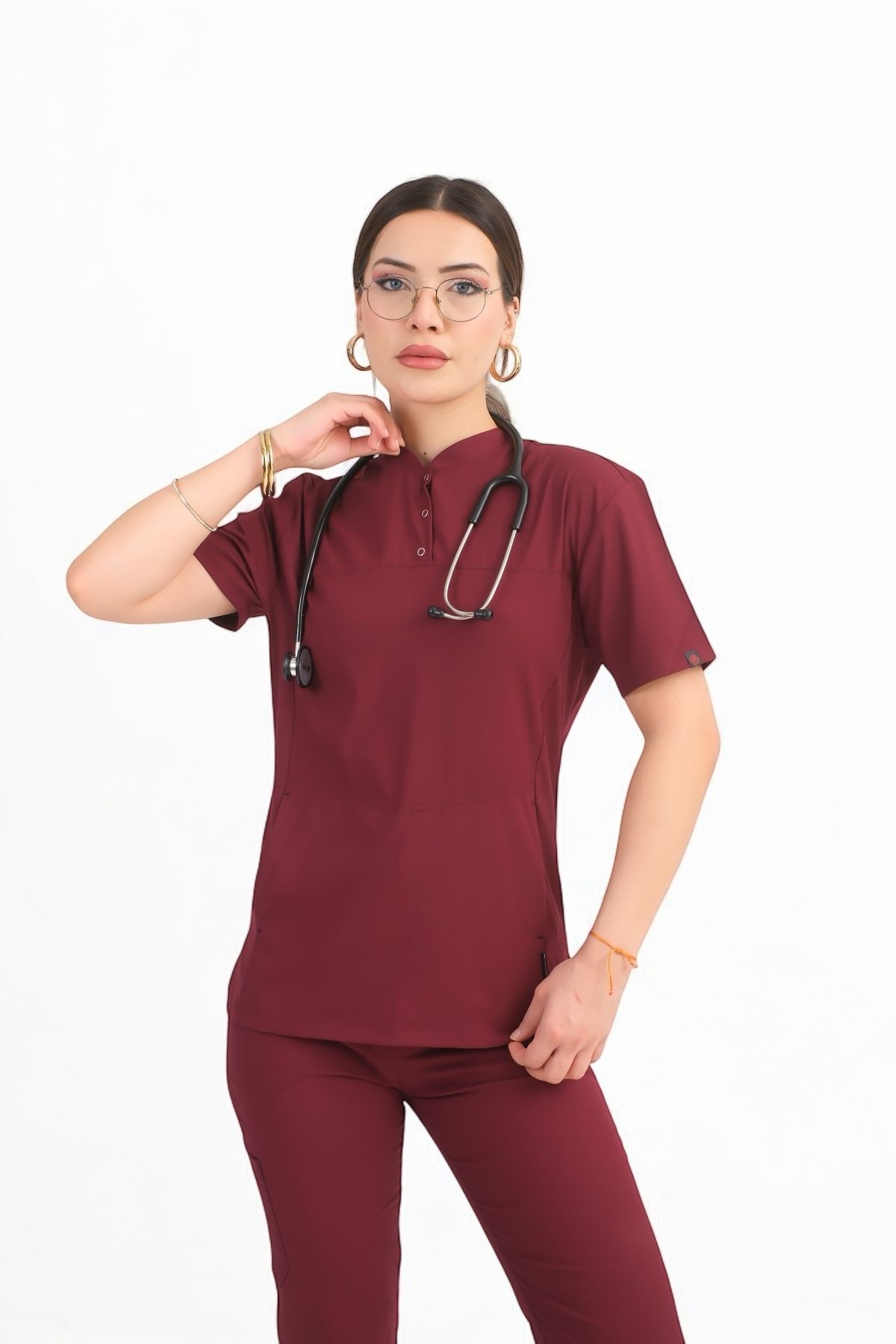 Kadın KYBELE Bordo (Tek-Üst) Likralı Scrubs