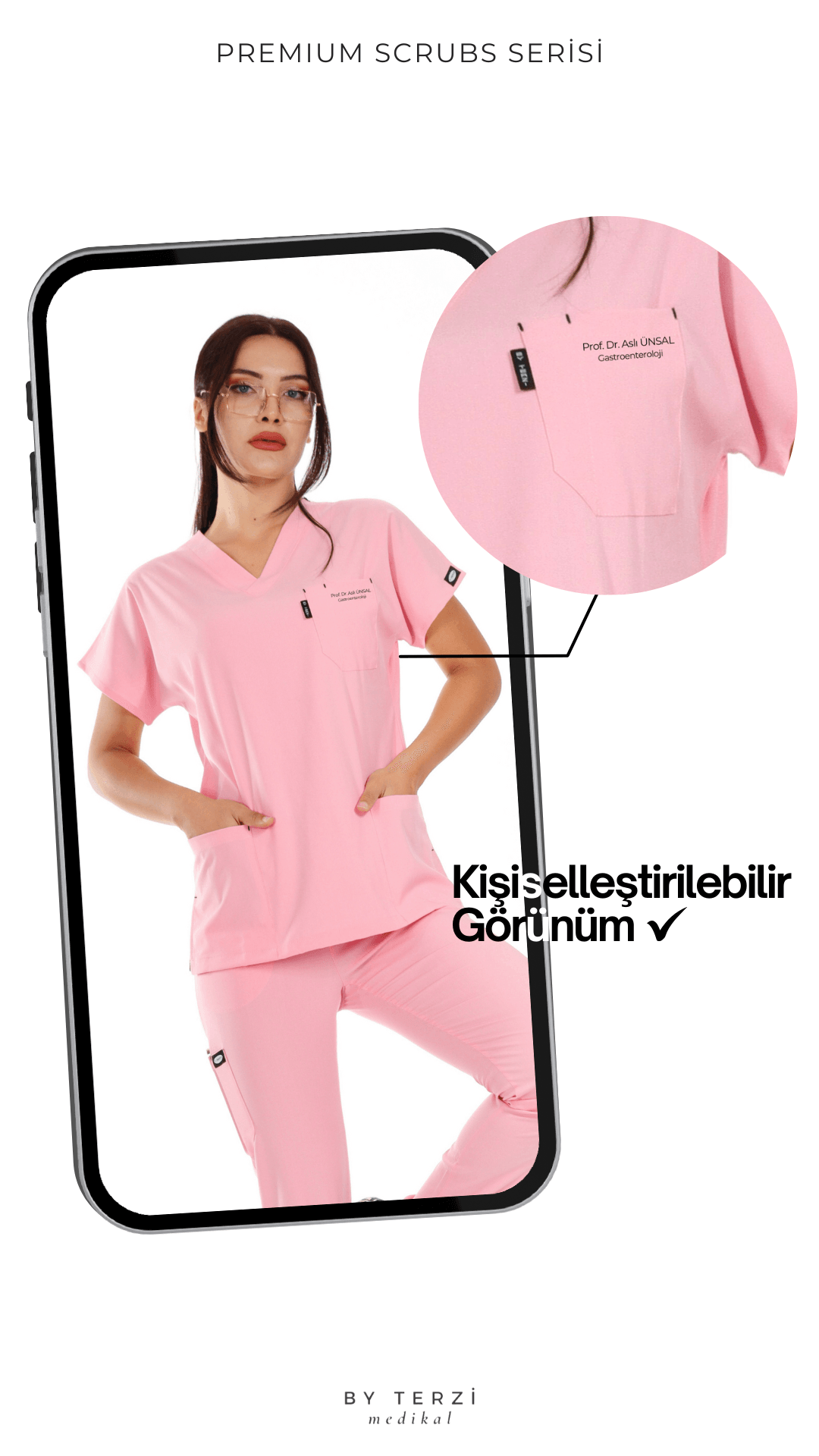 Kadın Y-PREMIUM Pembe (Takım) Likralı Scrubs