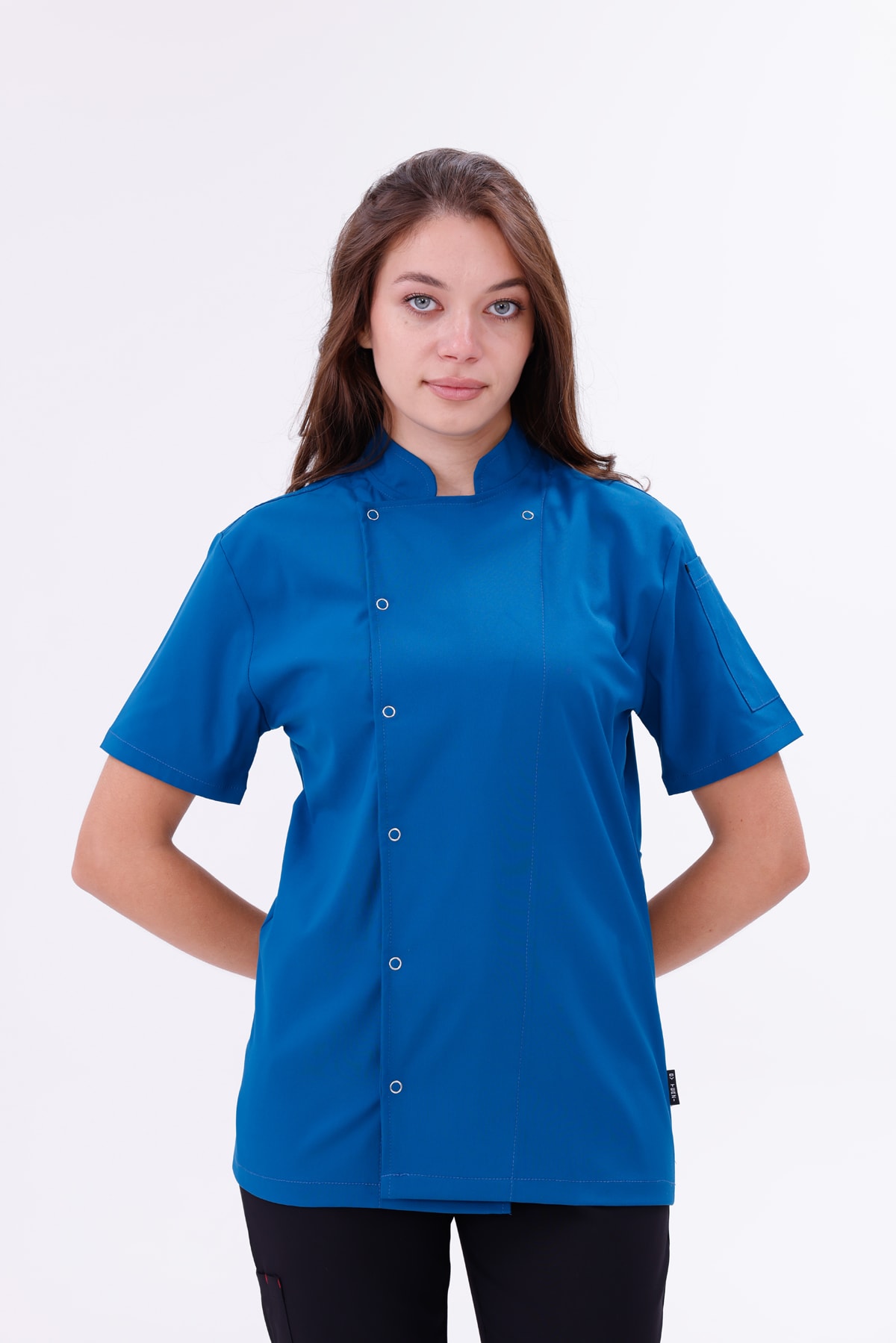 Kadın Apollon Petrol Mavi (Şef-Ceketi & Kısa-Kol) Likralı