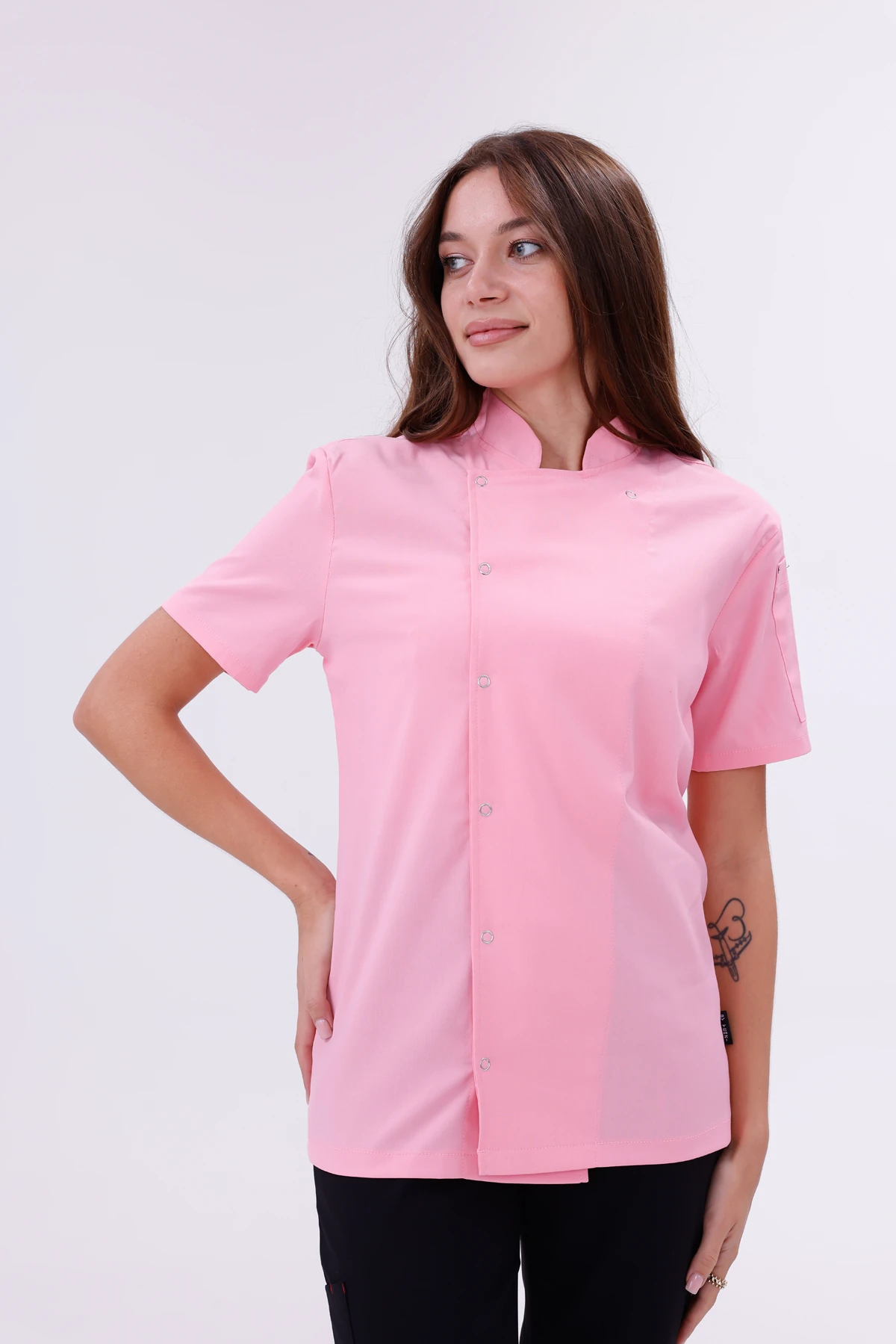 Kadın Apollon Pembe (Şef-Ceketi & Kısa-Kol) Likralı