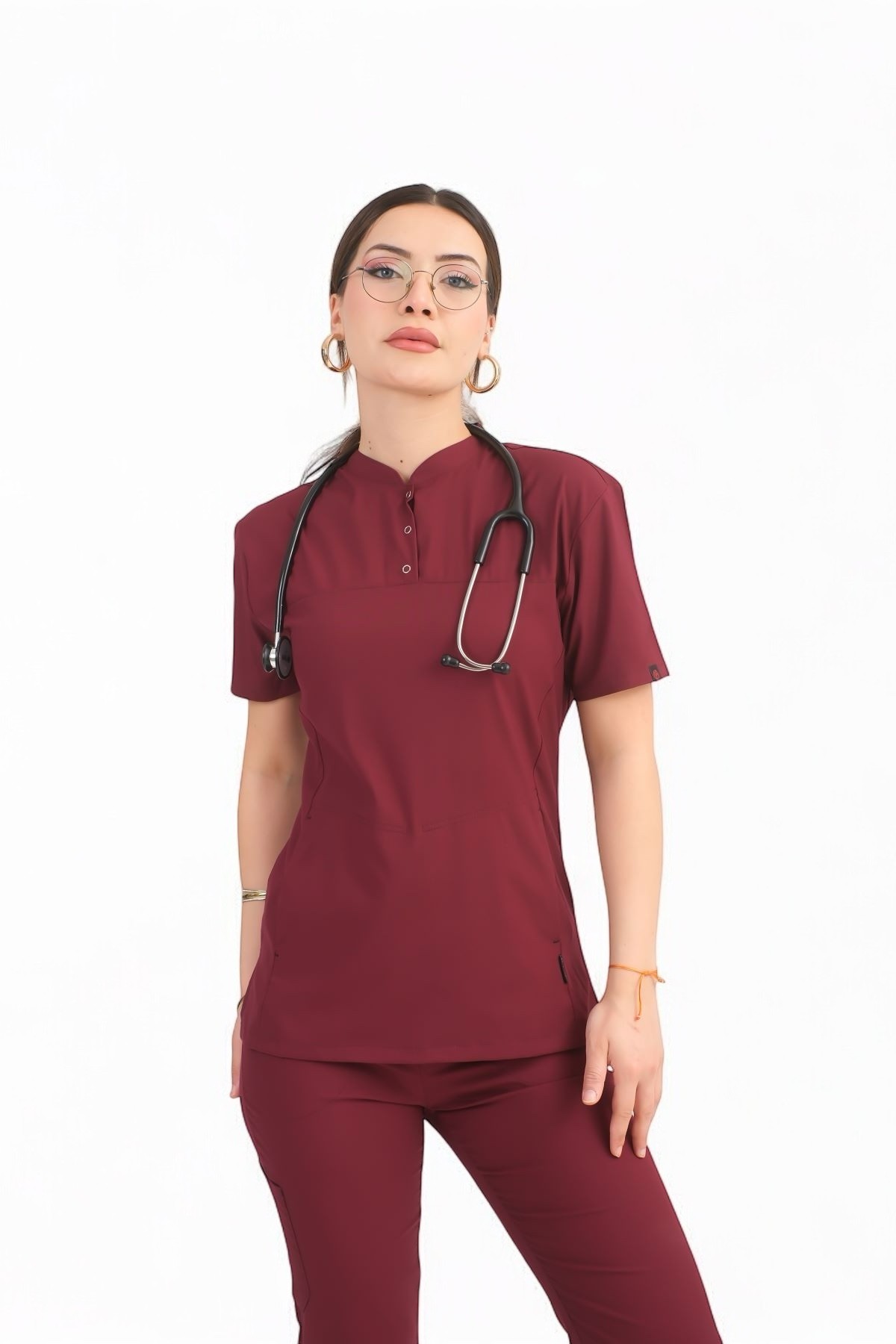 Kadın KYBELE Bordo (Tek-Üst) Likralı Scrubs