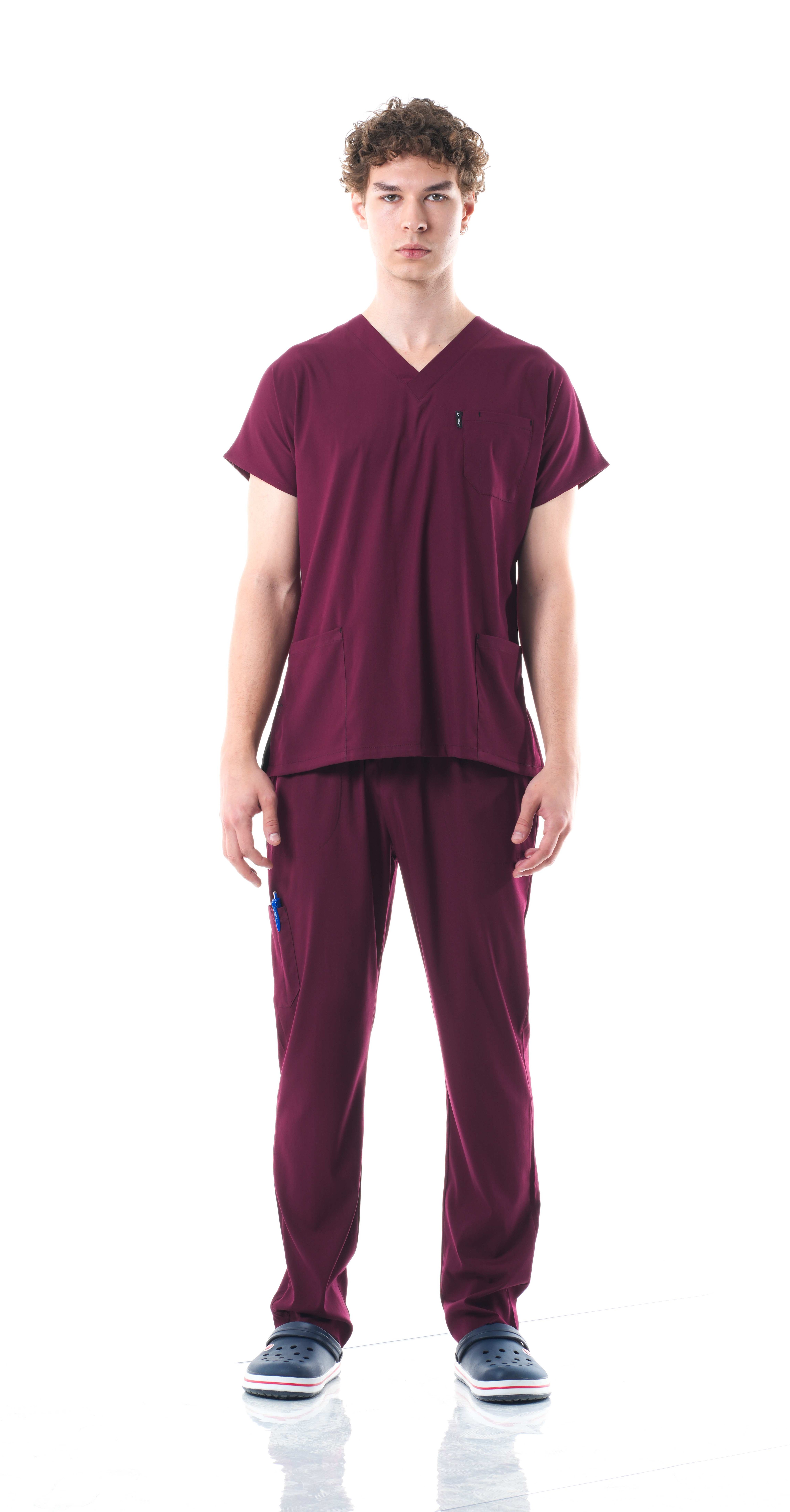 Erkek Y-PREMIUM Bordo (Takım) Likralı Scrubs