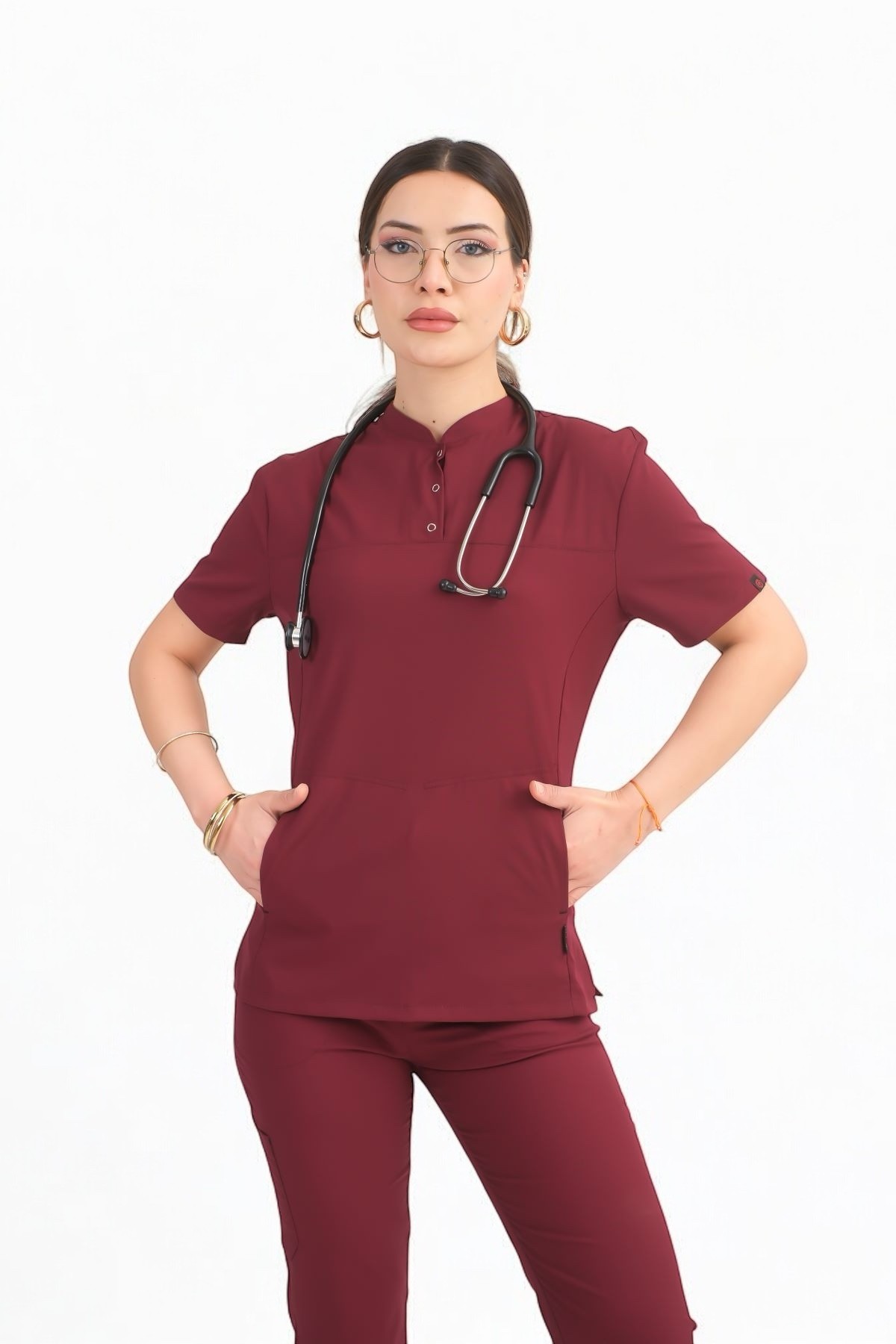 Kadın KYBELE Bordo (Tek-Üst) Likralı Scrubs