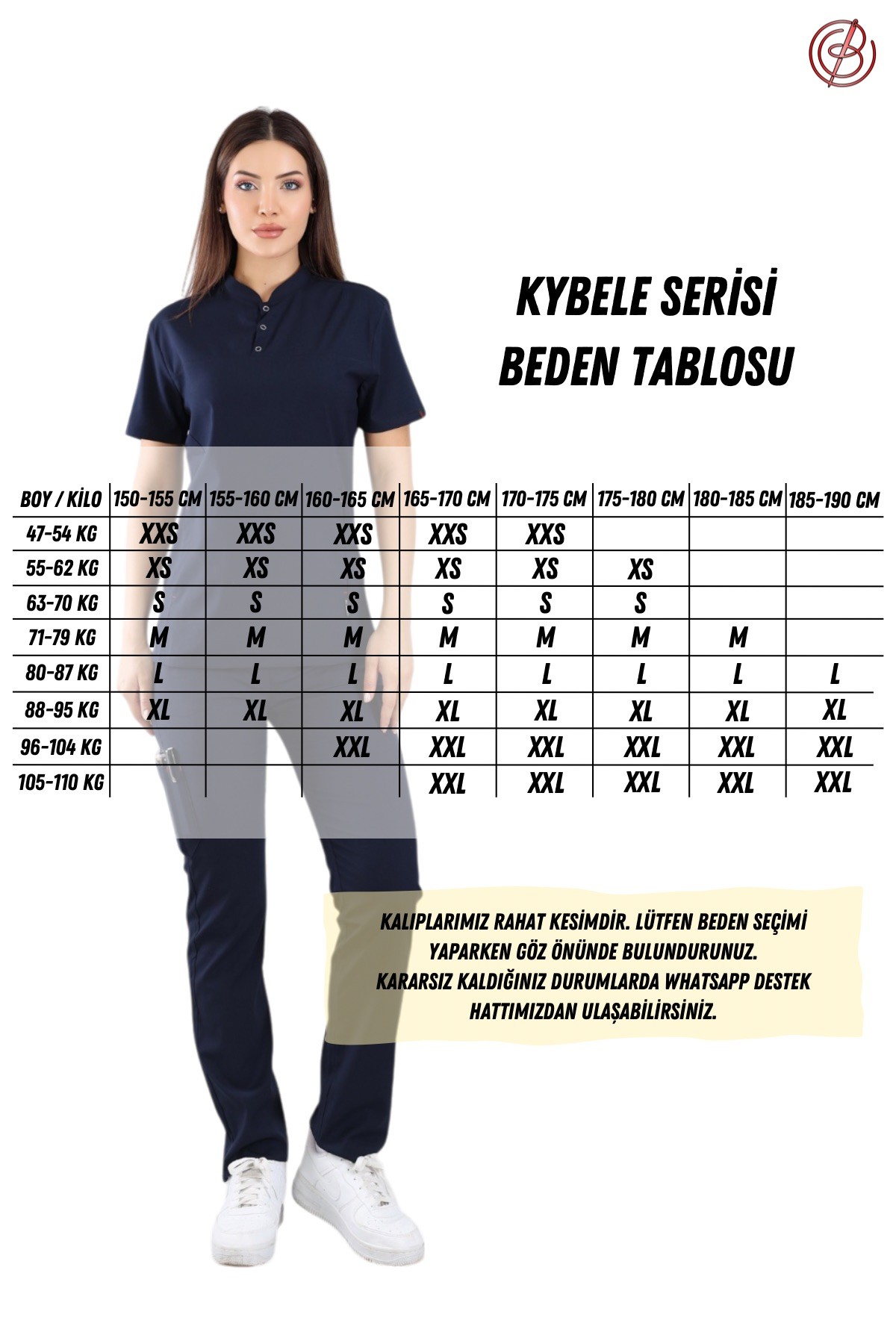Kadın KYBELE Lacivert (Tek-Üst) Likralı Scrubs
