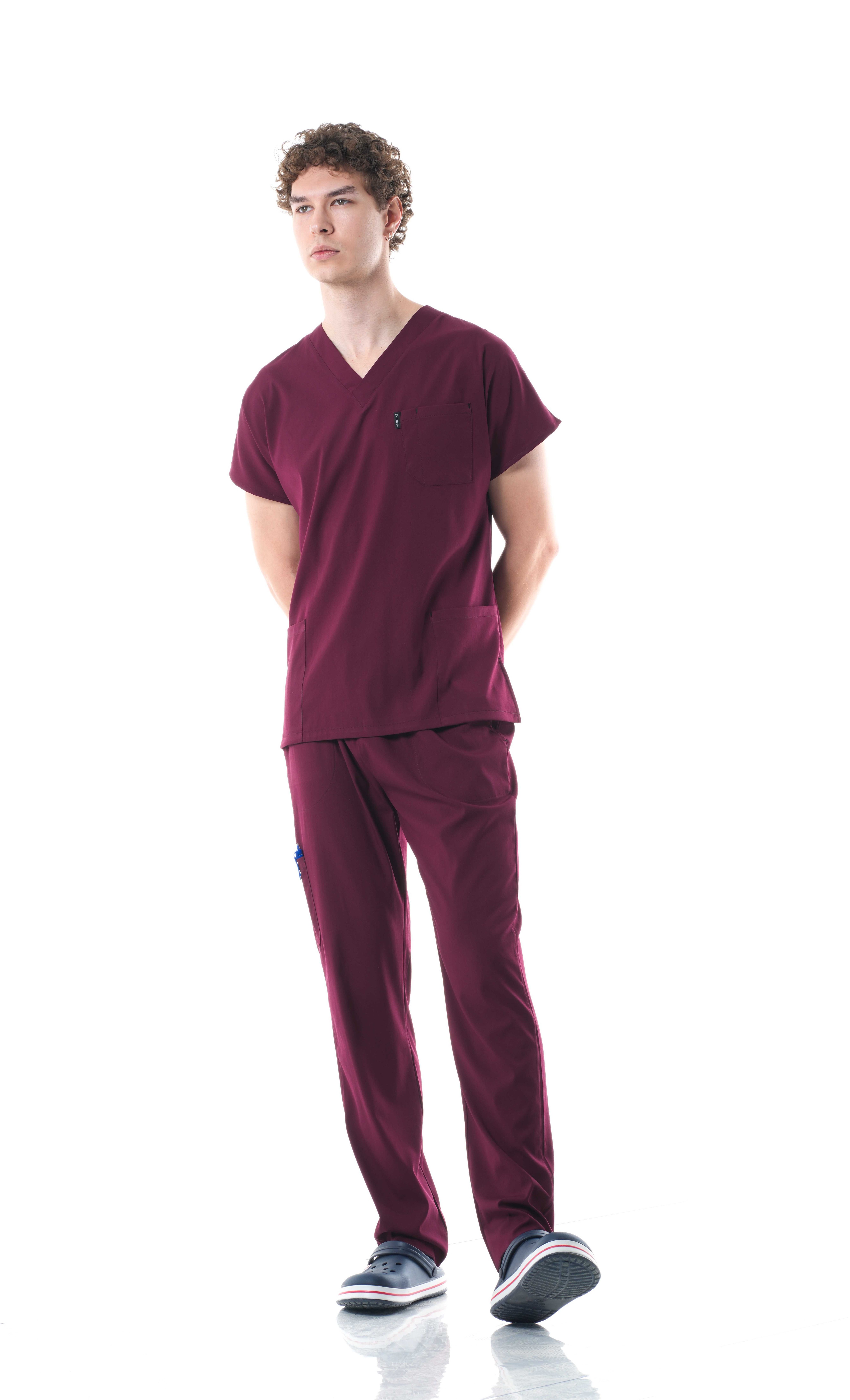 Erkek Y-PREMIUM Bordo (Takım) Likralı Scrubs