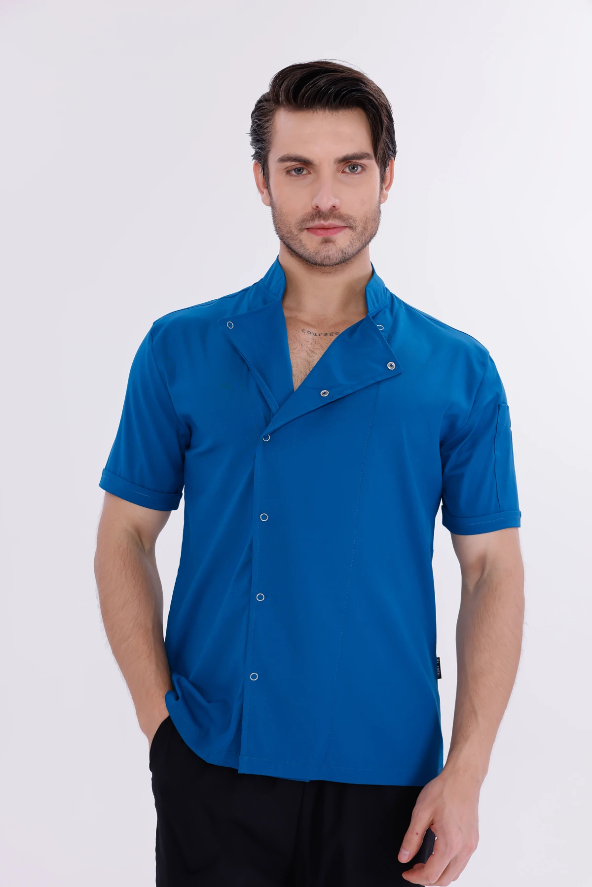 Erkek Apollon Petrol Mavi (Şef-Ceketi & Kısa-Kol) Likralı