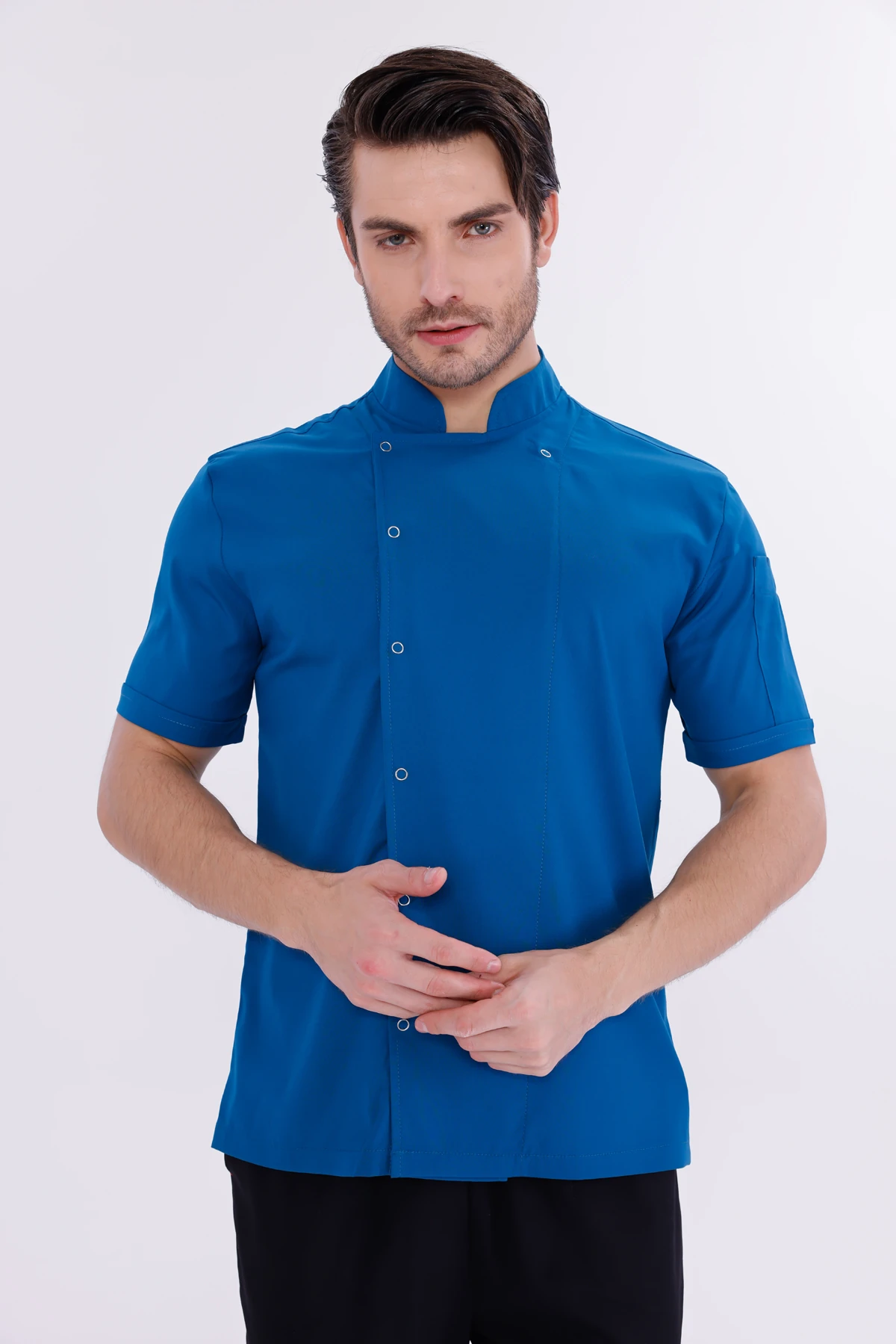 Erkek Apollon Petrol Mavi (Şef-Ceketi & Kısa-Kol) Likralı