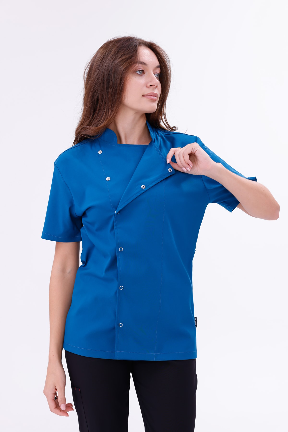 Kadın Apollon Petrol Mavi (Şef-Ceketi & Kısa-Kol) Likralı