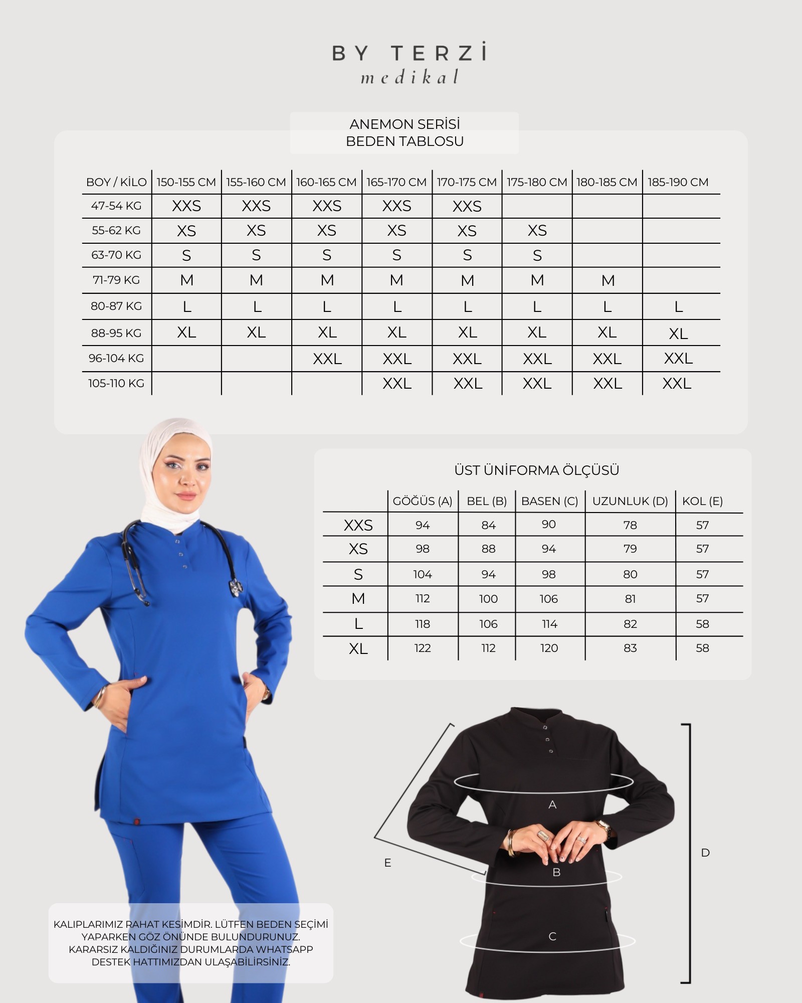 Kadın ANEMON Lacivert (Tek-Üst) Likralı Scrubs