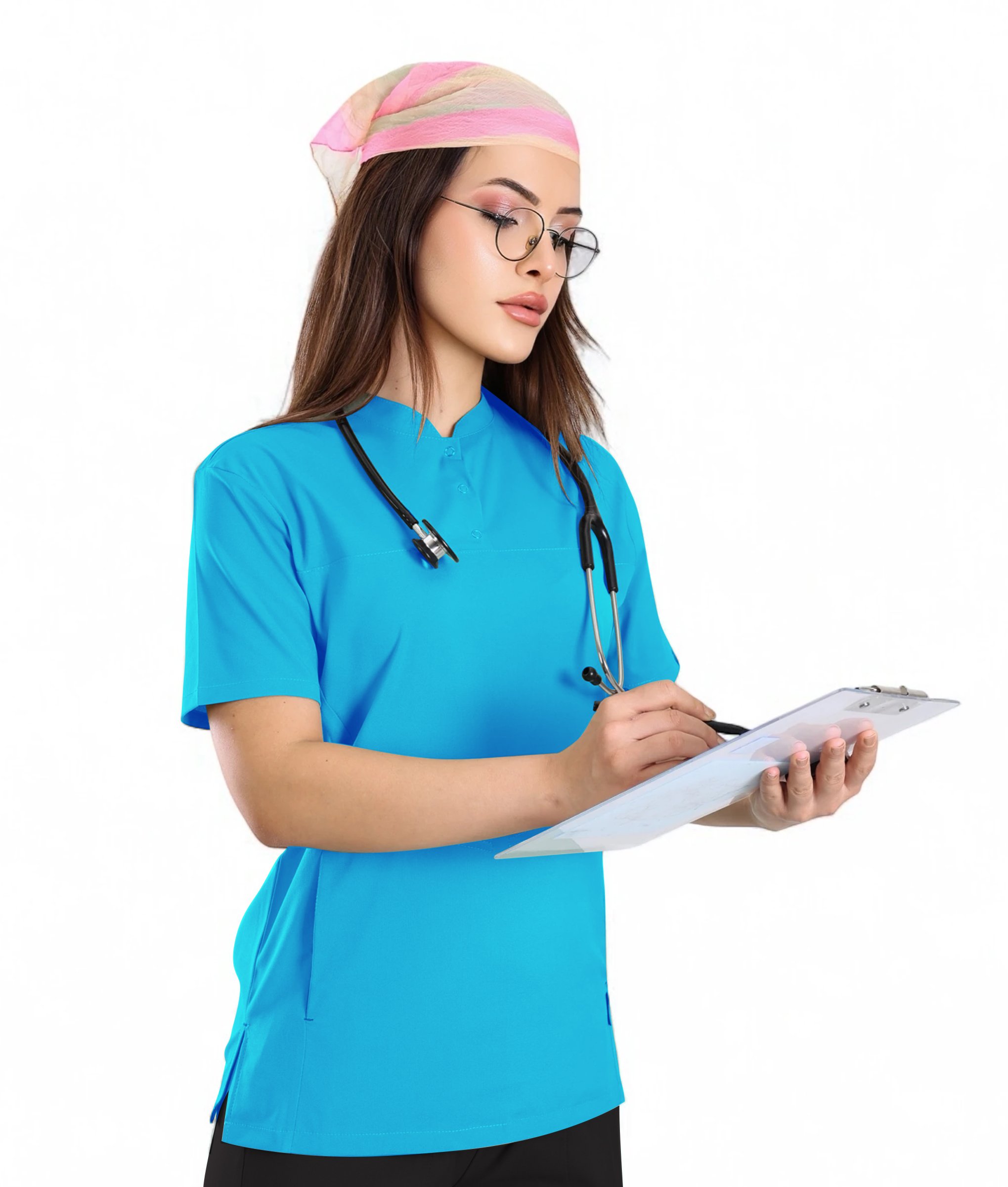 Kadın KYBELE Turkuaz (Tek-Üst) Likralı Scrubs