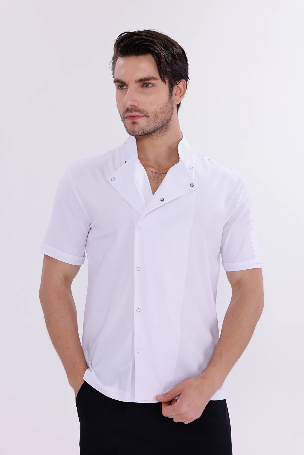 Erkek Apollon Beyaz (Şef-Ceketi & Kısa-Kol) Likralı