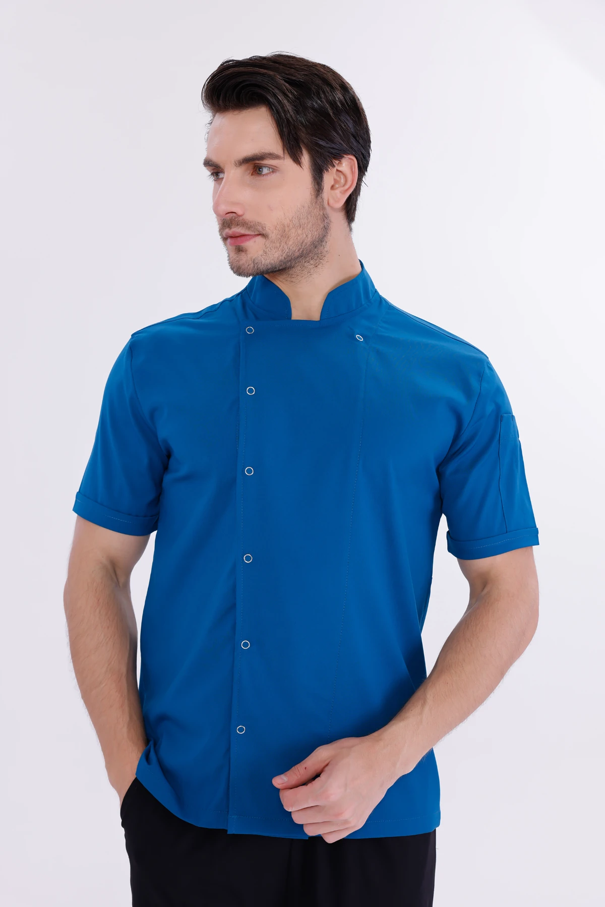 Erkek Apollon Petrol Mavi (Şef-Ceketi & Kısa-Kol) Likralı