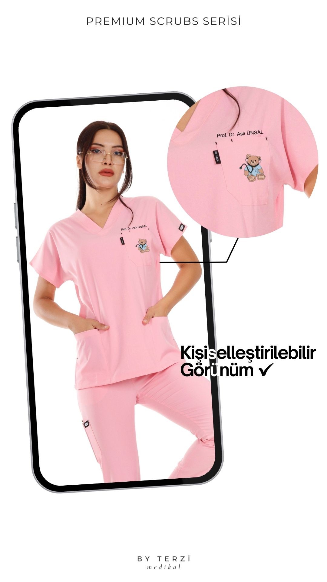 Kadın Y-PREMIUM Haki (Tek-Üst) Likralı Scrubs