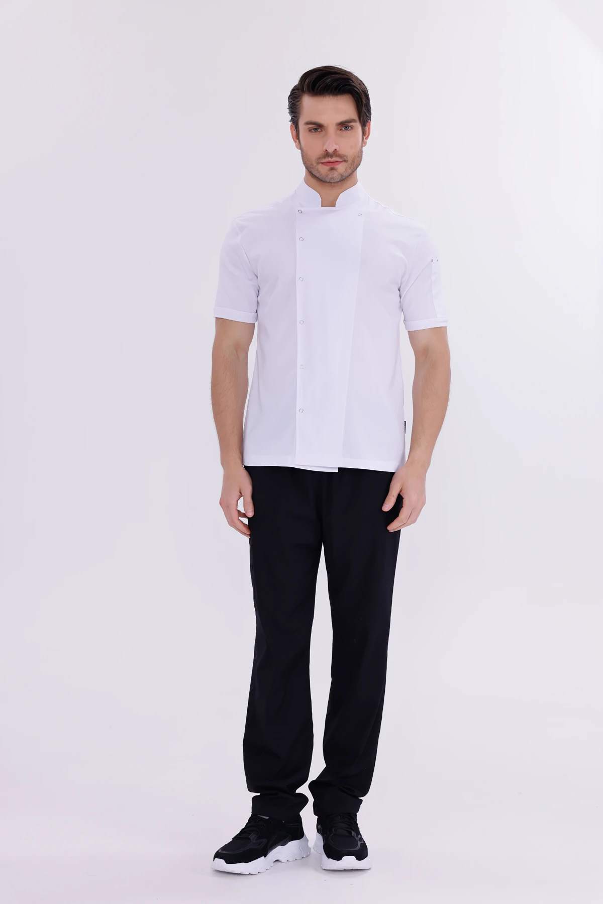 Erkek Apollon Beyaz (Şef-Ceketi & Kısa-Kol) Likralı