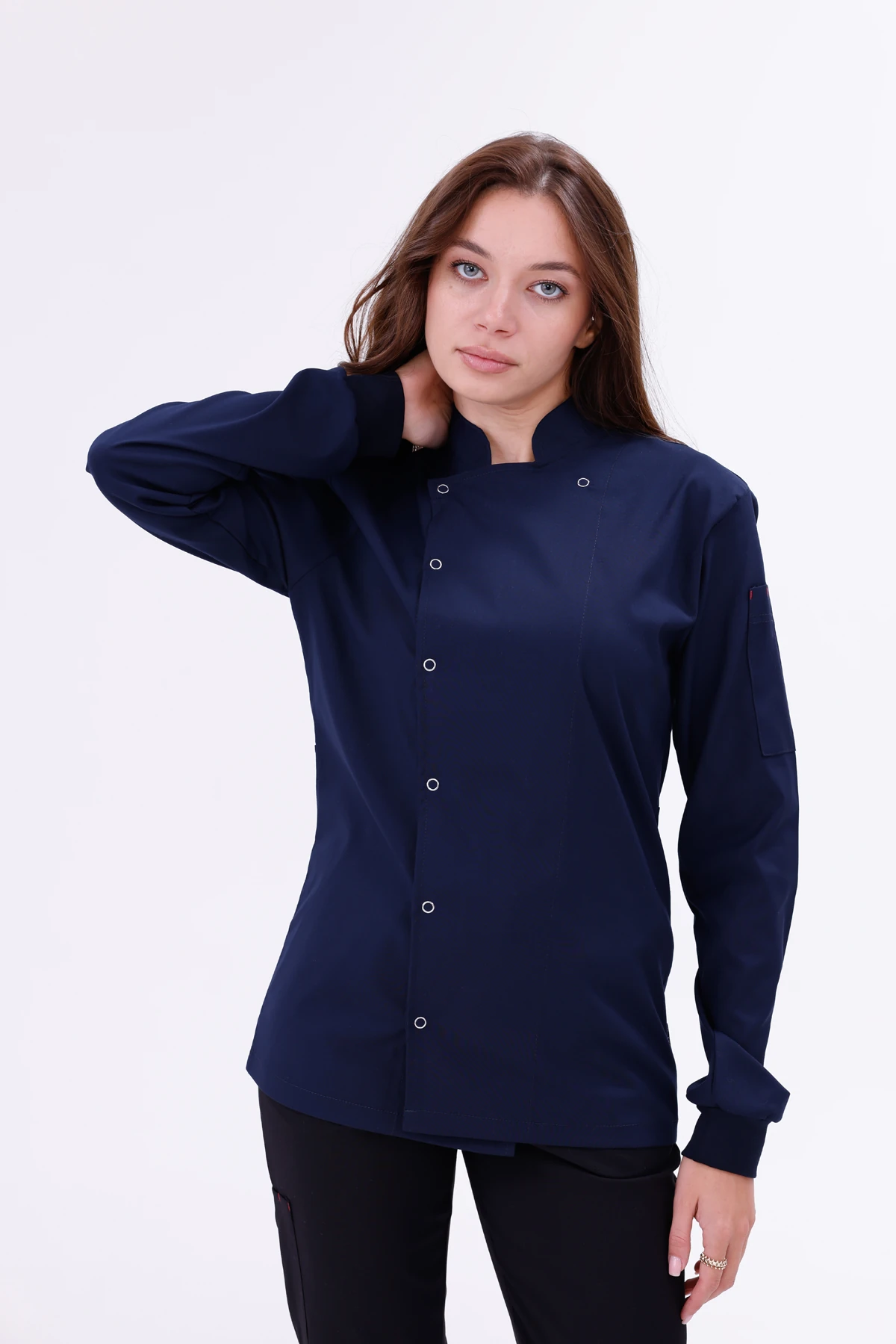 Kadın Apollon Lacivert (Şef-Ceketi & Uzun-Kol) Likralı