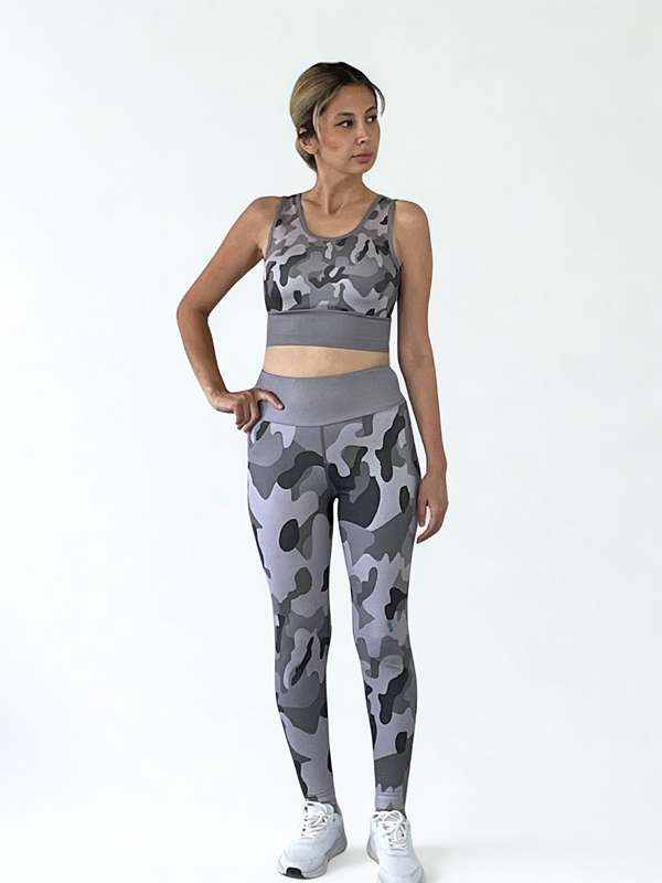 3D Baskılı Likralı/Pamuklu Özel Tasarım Premium Kalite KAMUFLAJ Desen Tayt&Crop Takım