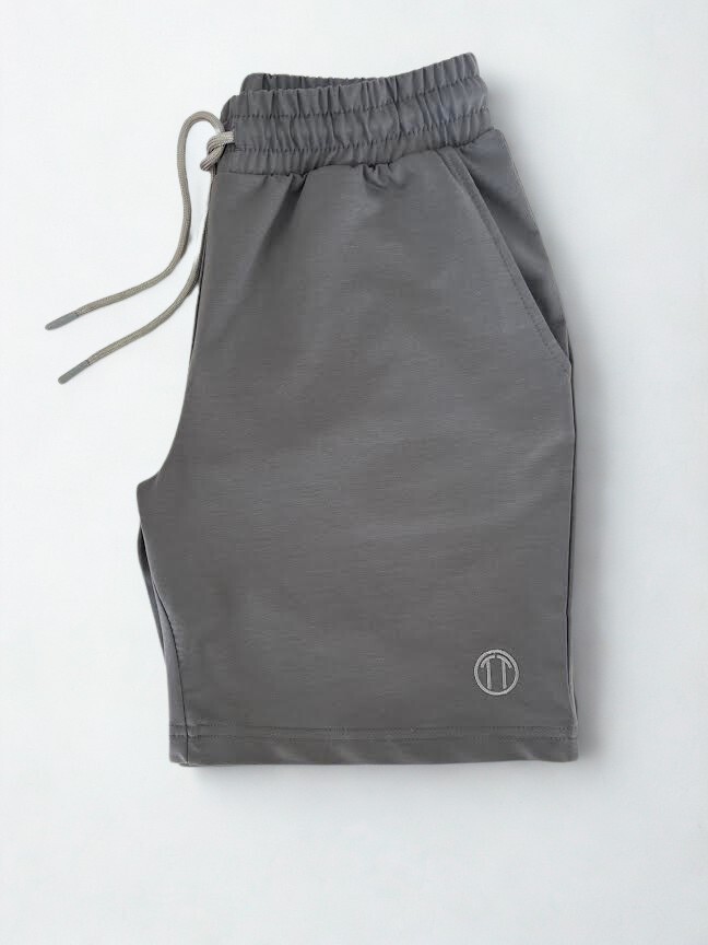 Unisex Beli Bağlamalı Pamuklu Cepli GRİ Şort