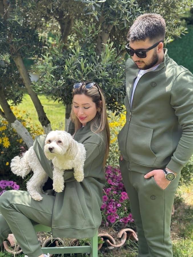  Pike Kumaş Fermuarlı Dik Yaka Unisex HAKİ Sweat & Alt Eşofman Takımı