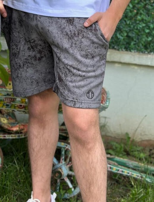  Unisex Batik Desen Baskılı Beli Bağlamalı Cepli GRİ Unisex Şort
