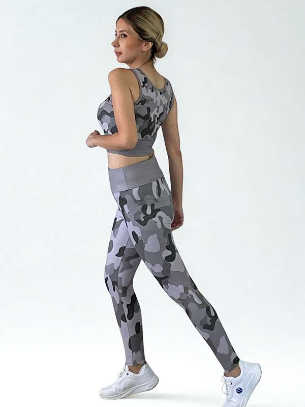 3D Baskılı Likralı/Pamuklu Özel Tasarım Premium Kalite KAMUFLAJ Desen Tayt&Crop Takım