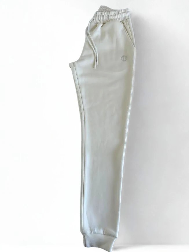 Pike Kumaş Beli Bağlamalı Cepli Ribana Paça BEYAZ Unisex Alt Eşofman