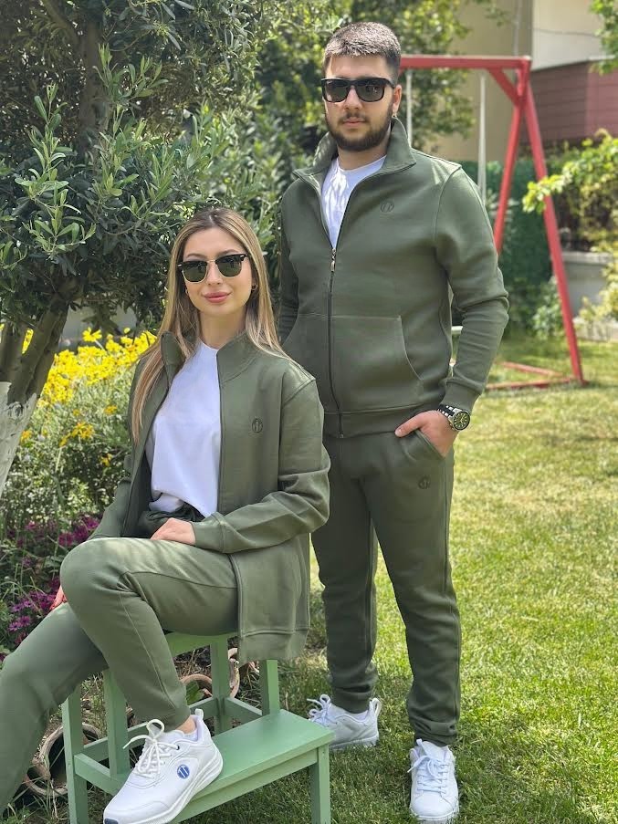  Pike Kumaş Fermuarlı Dik Yaka Unisex HAKİ Sweat & Alt Eşofman Takımı