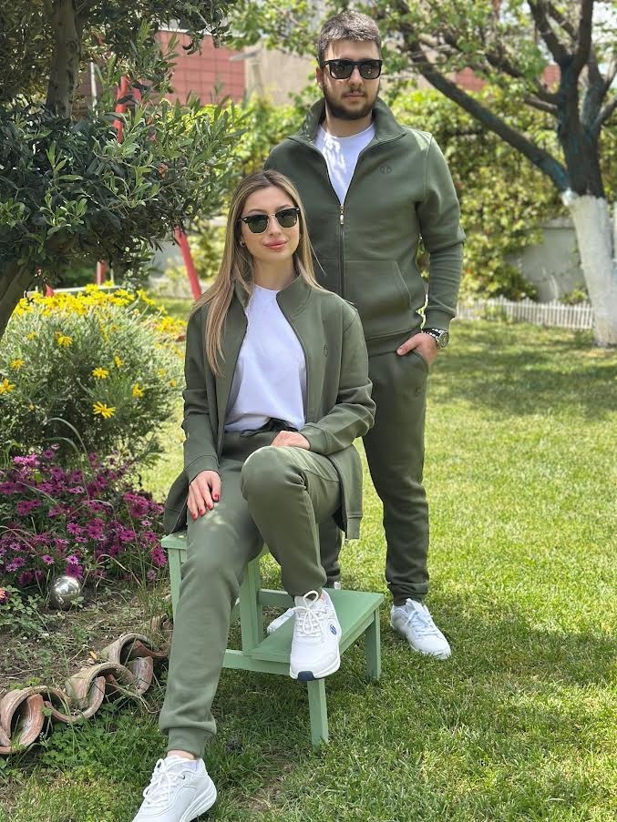  Pike Kumaş Fermuarlı Dik Yaka Unisex HAKİ Sweat & Alt Eşofman Takımı