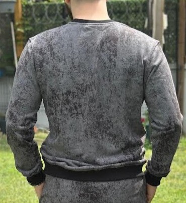 Batik Desen Baskılı Bisiklet Yaka GRİ Unisex Sweatshirt