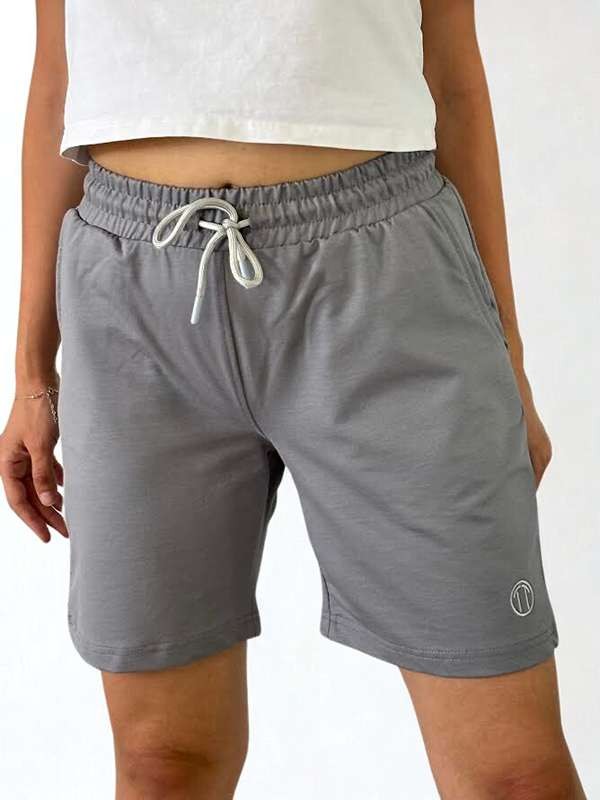 Unisex Beli Bağlamalı Pamuklu Cepli GRİ Şort