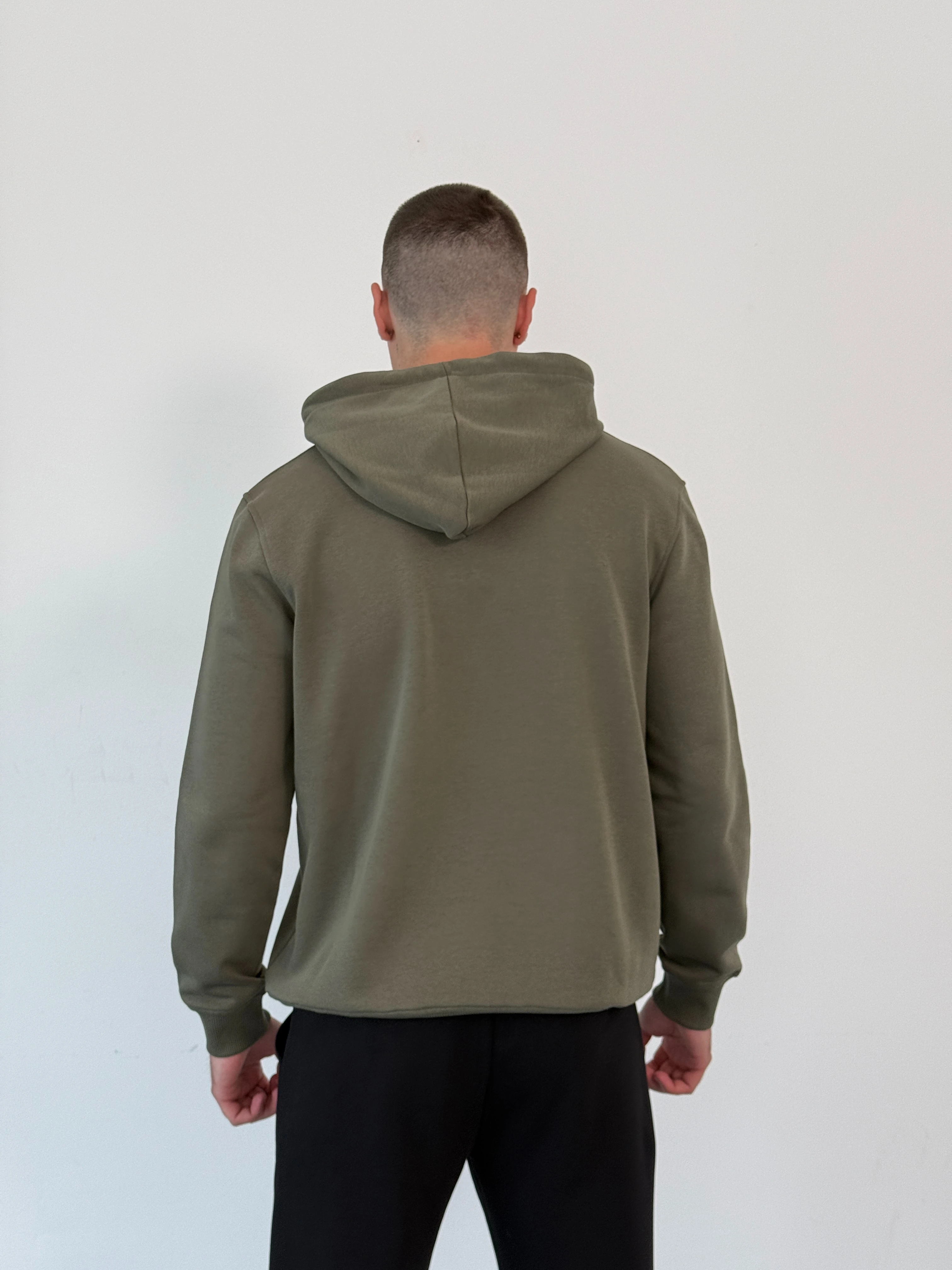 Mevsimlik Üç İplik Diagonel Kumaş Modern İkili HAKİ Kapüşonlu Üst, SİYAH Alt Unisex Eşofman Takımı 