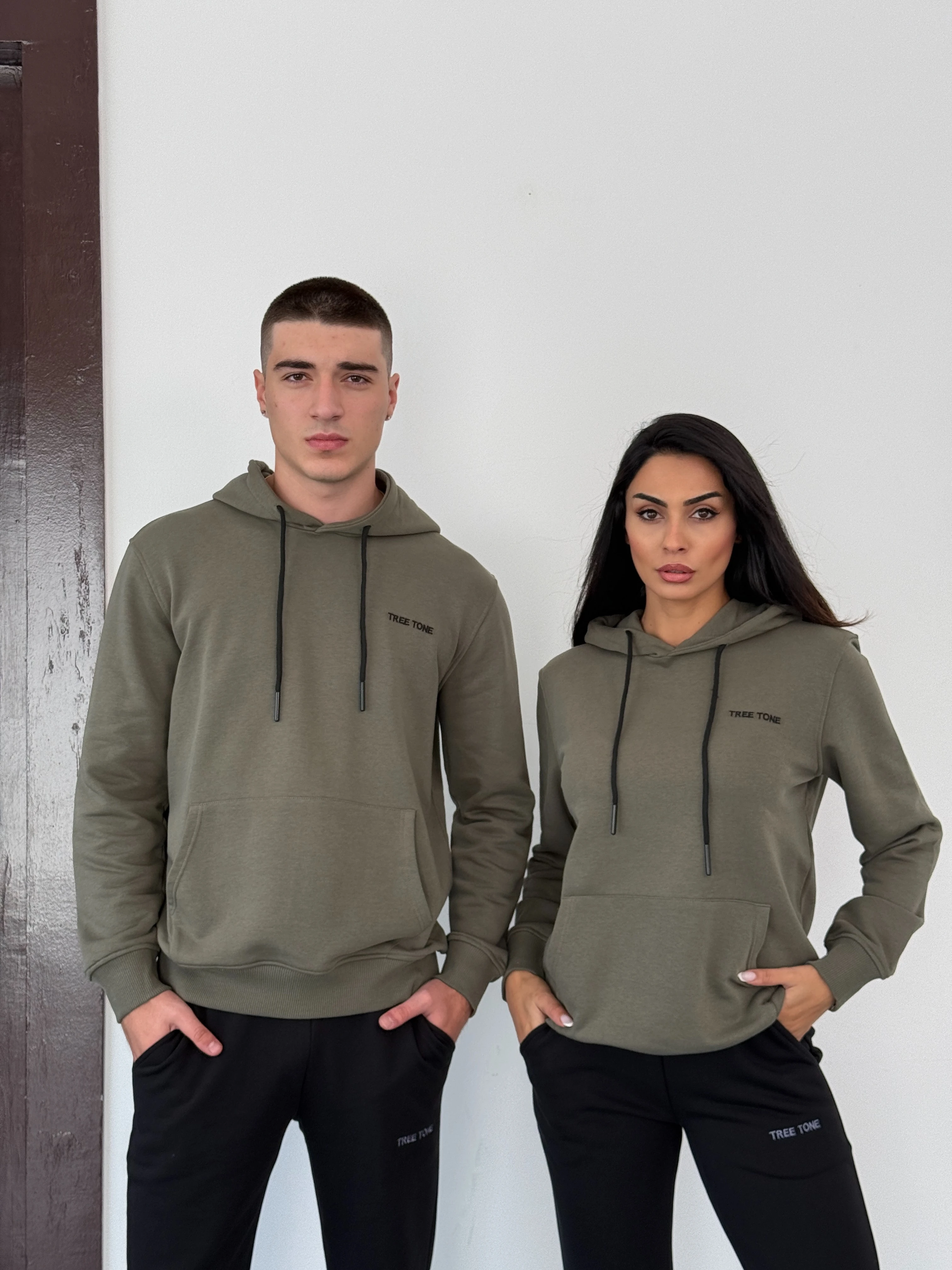 Mevsimlik Üç İplik Diagonel Kumaş Unisex HAKİ  Kapüşonlu Sweatshirt