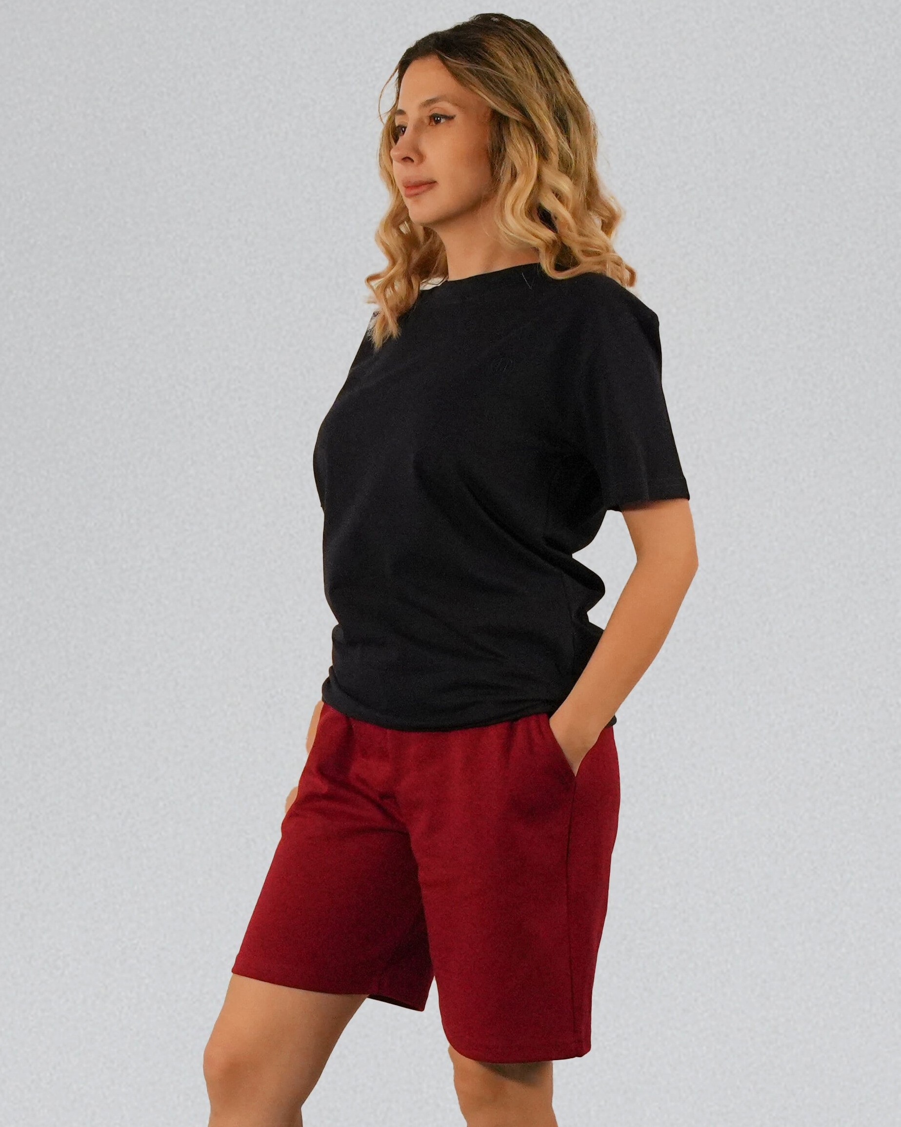  Unisex Çift Katmanlı (Double Face) Premium Kalite BORDO  Örme Şort