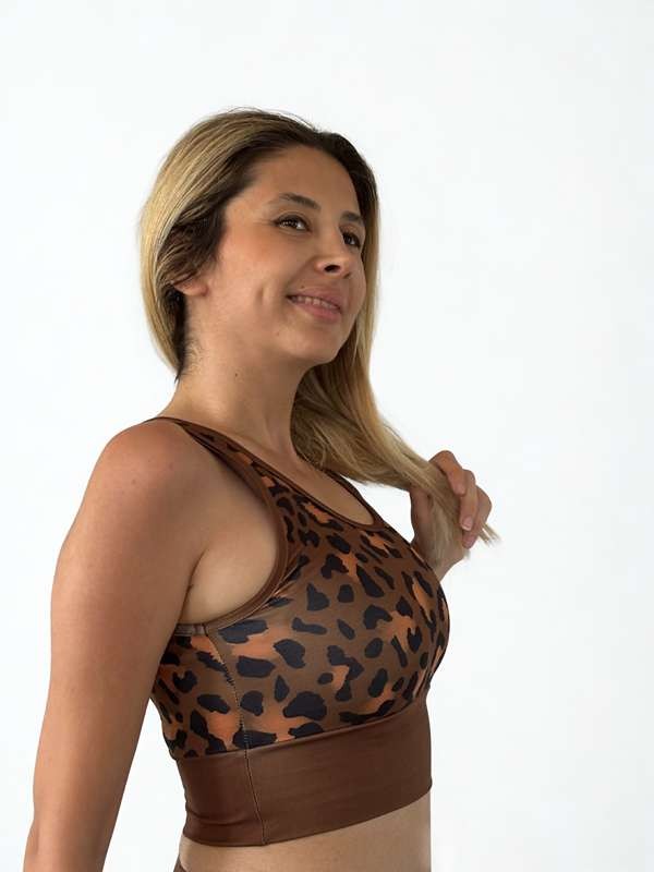 3D Baskılı Likralı /Pamuklu  Özel Tasarım LEOPAR Desenli Crop