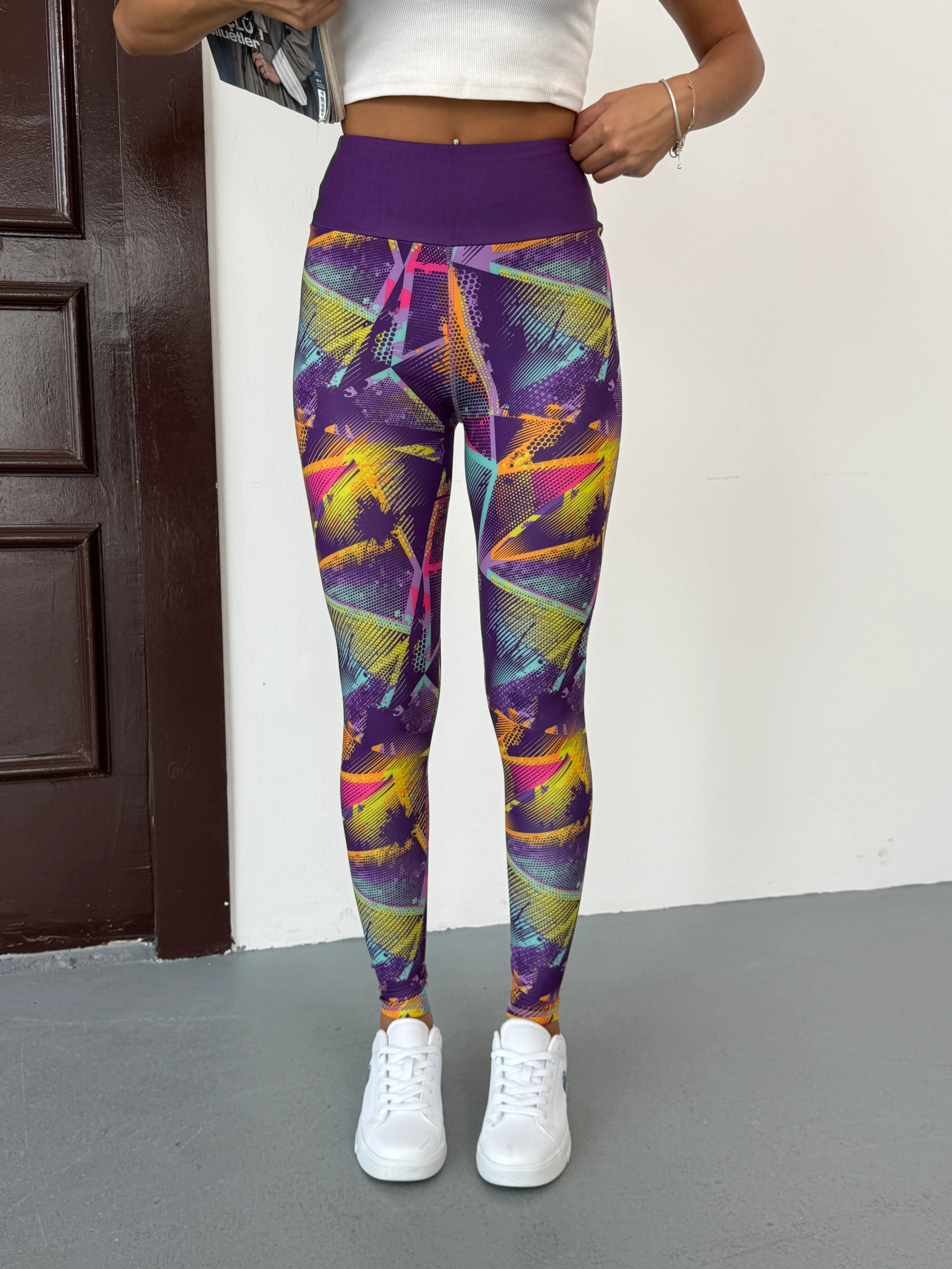 3D Baskılı Likralı/ Pamuklu Özel Tasarım Premium Kalite Karışık Çizgili Desenli Tayt