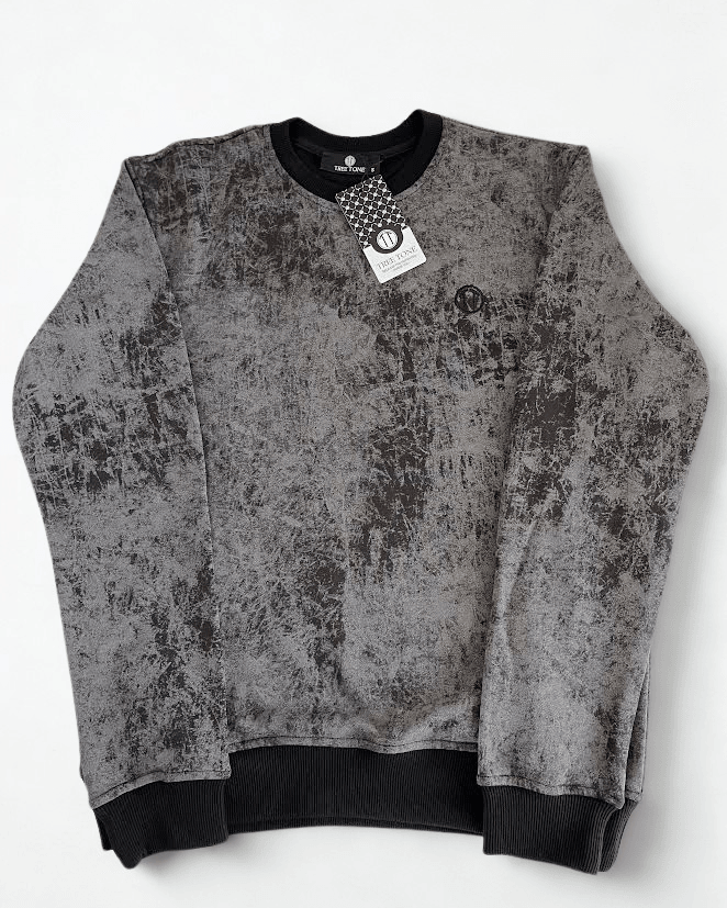 Batik Desen Baskılı Bisiklet Yaka GRİ Unisex Sweatshirt