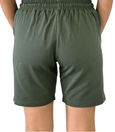Unisex Beli Bağlamalı Pamuklu-Cepli Basic HAKİ YEŞİL Şort 