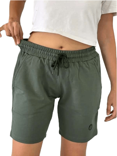 Unisex Beli Bağlamalı Pamuklu-Cepli Basic HAKİ YEŞİL Şort 