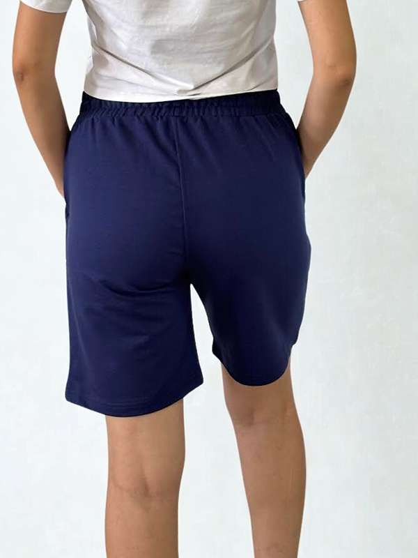 Unisex Beli Bağlamalı Pamuklu Cepli LACİVERT Şort