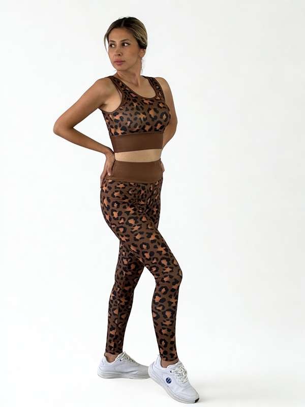3D Baskılı Likralı/Pamuklu Özel Tasarım Premium Kalite LEOPAR Desen Tayt&Crop Takım