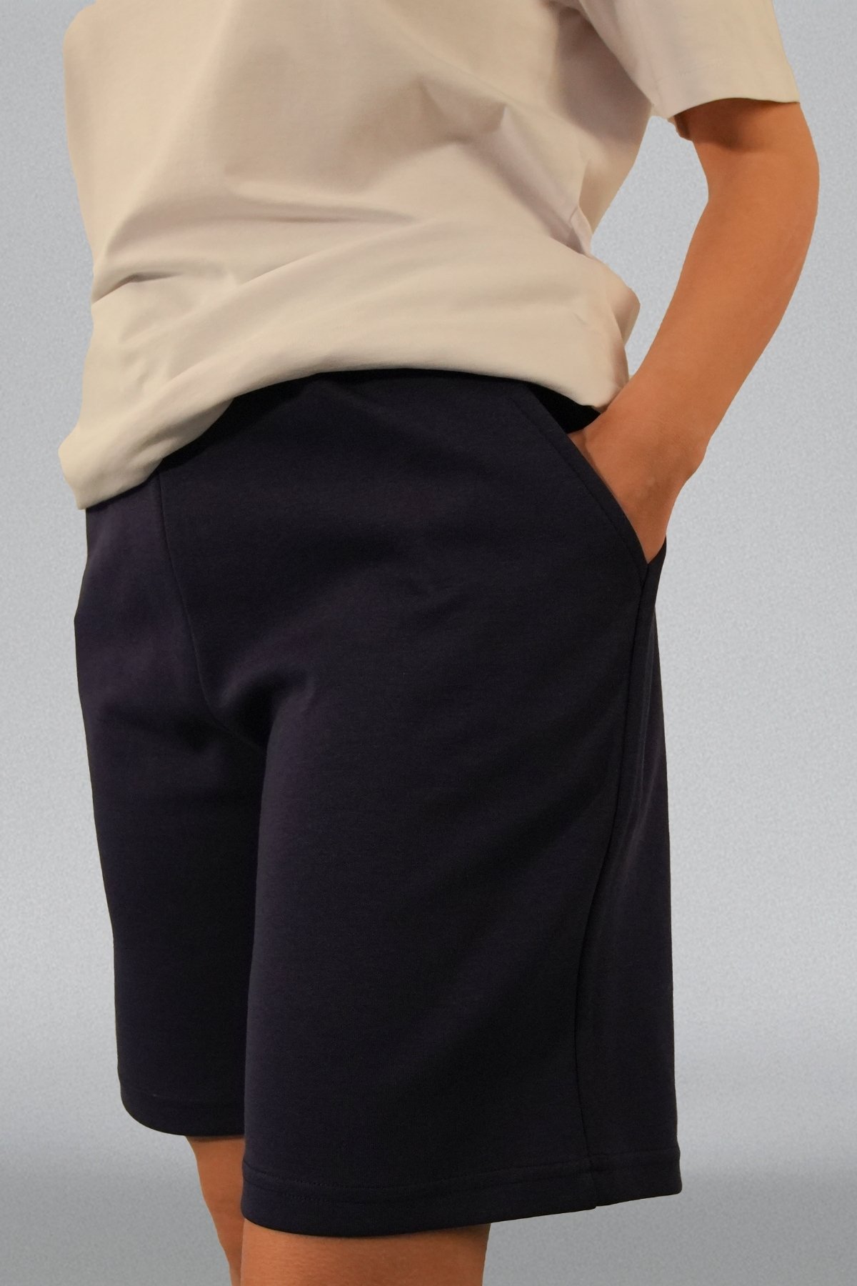 Çift Katmanlı (Double Face) Premium Kalite LACİVERT Renk Unisex Örme Şort