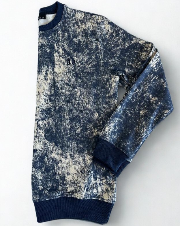 Batik Desen Baskılı Bisiklet Yaka MAVİ Unisex Sweatshirt